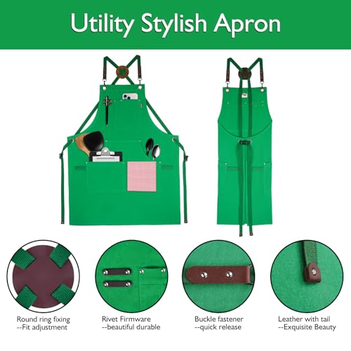 Stenffy Handmade Work Apron, Cotton Canvas, Multiple Pockets, Adjustable Cross Back Weight Apron, BBQ Cafe Kitchen Painting Carpenter Artist Apron, Stenffy