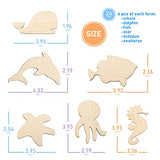 PLYDOLEX 24 Pieces Unfinished Wooden Cutouts Sea Animals Cutouts - 6 Shapes of Fish Cutouts: Wooden Stars, Dolphin Cutout, Octopus Cutout and Others Plydolex