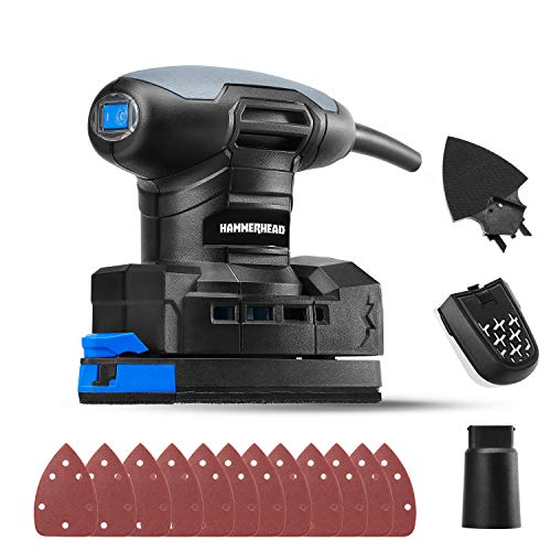 Hammerhead 1.4-Amp Multi-Function Detail Sander with 12pcs Sandpaper, Dust Collection System, and Detail Attachment - HADS014 Hammerhead