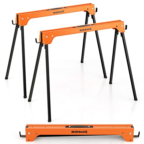 Goplus Folding Sawhorses Twin Pack, Portable Saw Horses with 2x4 Support Arms, 1322 LB Capacity, Heavy Duty Table Stand with Easy Grip Handles, - WoodArtSupply