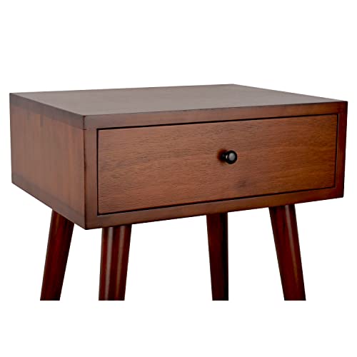 Decor Therapy Mid Century 1-Drawer Wood Side Table, Light Walnut