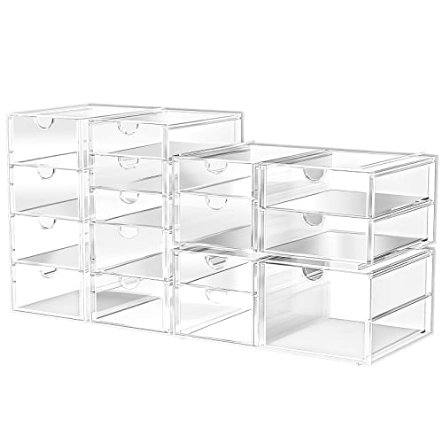 Makeup Organizer With 16 Drawers, 4 Pcs Desktop Office Supplies, Desk Organizers, Clear Desk Accessories, Dustproof Drawer Storage for Make Up,