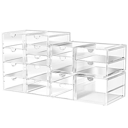 Makeup Organizer With 16 Drawers, 4 Pcs Desktop Office Supplies, Desk Organizers, Clear Desk Accessories, Dustproof Drawer Storage for Make Up,