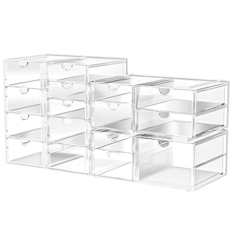 Makeup Organizer With 16 Drawers, 4 Pcs Desktop Office Supplies, Desk Organizers, Clear Desk Accessories, Dustproof Drawer Storage for Make Up, caktraie