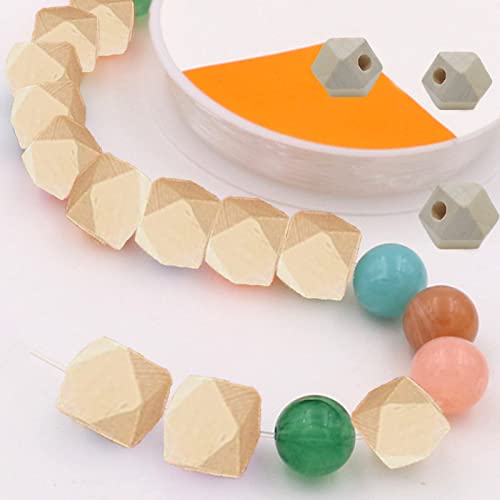 Joyangy 100pcs Wooden Craft Beads, 12mm Unfinished Geometric Wood Beads,  Unpainted Wooden Spacer Beads with Hole for Bracelets Necklaces Making