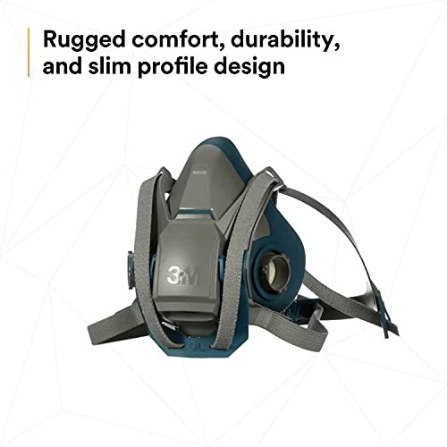 3M Rugged Comfort Quick Latch Half Facepiece Reusable Respirator 6503QL, Gases, Vapors, Dust, Large, Gray/Teal 3M