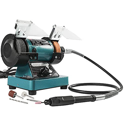 LIBAOTML Mini Bench Grinder with Variable Speed for Polishing, Buffing, and Jewelry Making, Small Bench Polisher and Professional Lapidary Equipment