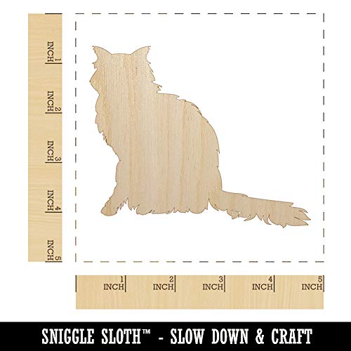 Fluffy Cat Solid Unfinished Wood Shape Piece Cutout for DIY Craft Projects - 1/4 Inch Thick - 4.70 Inch Size Sniggle Sloth