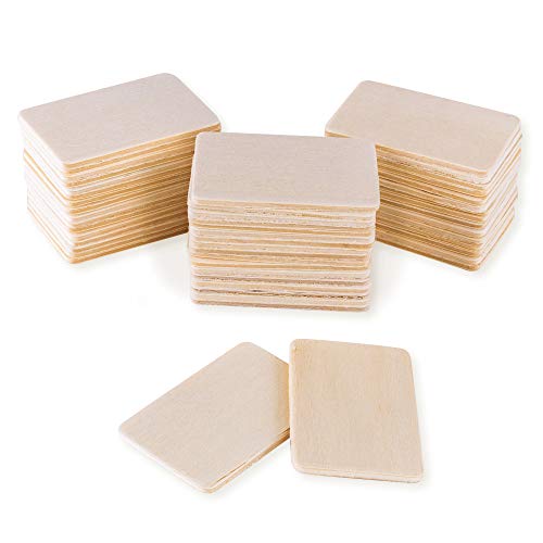 50 Pack Unfinished Natural Wood Rectangle Blank Pieces Wooden Tags Slices for Arts & Crafts, Painting DIY Decorations, Embellish, Burning & Staining