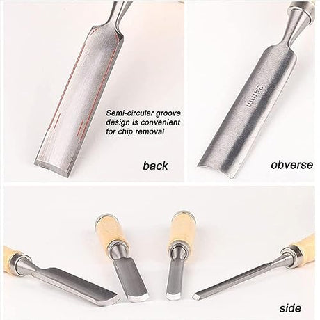 Omninmo 4PCS Carpenter Engraving Chisel Set Semi-Circular Woodworking Chisel Carving Chisel Chrome Vanadium Steel Carpenter Wood Carving DIY Gouge Omninmo