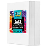 KEFF Canvases for Painting - 9x12 12 Pack Art Paint Canvas Panels Set Boards - 100% Cotton Primed Painting Supplies for Acrylic, Oil, Tempera & KEFF