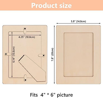 Wooden Picture Frames for Crafts, 6 Pack Unfinished Wood Picture Frames, 4 x 6 Wood Photo Frames Display Craft Picture Frames Set for Wall Mounting