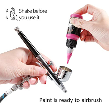 SAGUDIO Airbrush Paint Set 24 Colors (30 ml/1 oz) Opaque & Water Based,Fluorescent Acrylic Paint with Color Wheel - Ready to Spray SAGUDIO