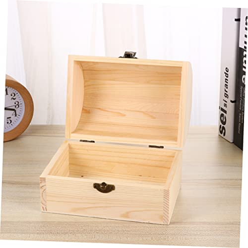 VOSAREA Wooden Case Jewelry Storage Wooden Treasure Chest Wooden Jewelry Unfinished Pine Wood Craft Case Organizer Wood Case Arched Lock Case Manual VOSAREA