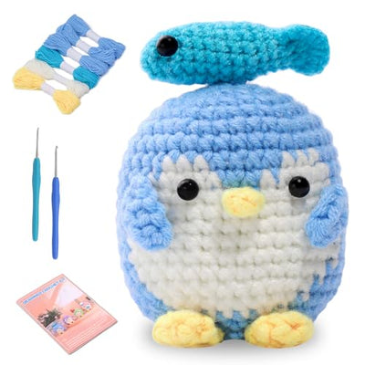 UOOU Crochet Kit, Penguin Crochet Kit for Beginners with Easy Yarn, Step-by-Step Video Tutorials, Complete Crochet Animal Kit, Knitting Kit for