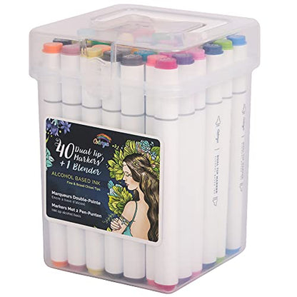 Colorya 40 Art Markers for Artists- Alcohol Markers with Dual-Tip + Carry Bag Included - Alcohol Pens for Coloring Books for Adults, Drawing,