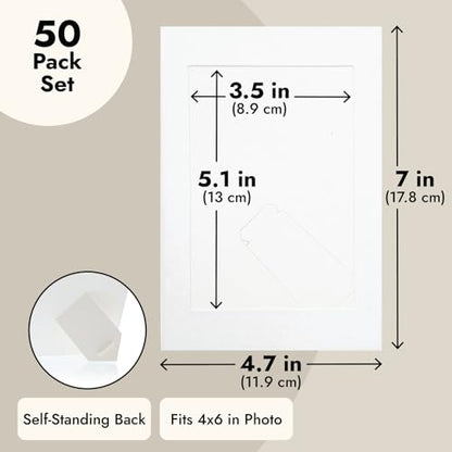 Juvale 50 Pack White Paper Picture Frames for 4x6 Inserts, Cardboard Photo Easels for DIY, Classroom Crafts