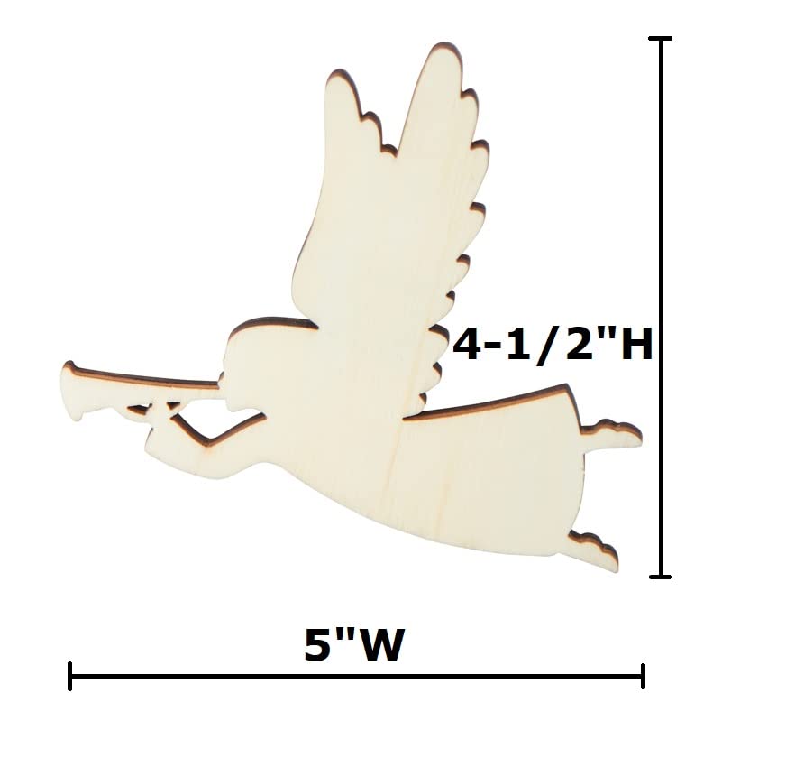 Factory Direct Craft Pack of 24 Unfinished Wood Angel with Trumpet Cutouts - Christmas Angel Wooden Shapes for Holiday Crafts and Winter Decorations