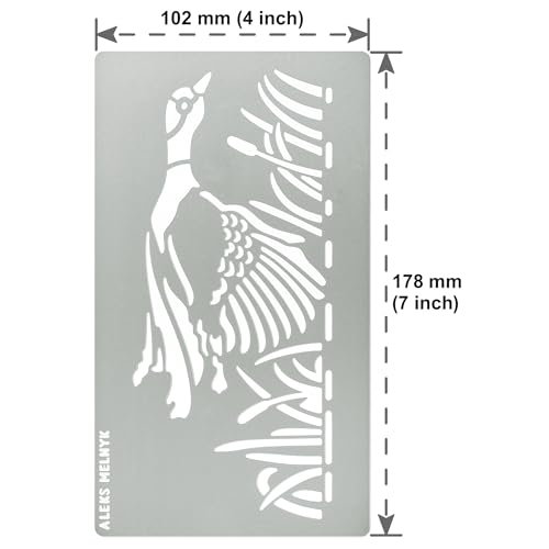 Aleks Melnyk No.469 Metal Stencil, Duck Flies Over Water and Reeds, Birds, Animals, Small Stencil, 1 PC, Template for Wood Burning, Engraving, - WoodArtSupply