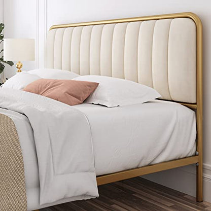 HITHOS Queen Size Upholstered Bed Frame with Button Tufted Headboard and Heavy Duty Metal Base - WoodArtSupply