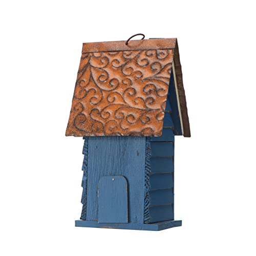 Glitzhome 12" H Retro Blue Distressed Solid Wood Cottage Birdhouse Hanging Bird House for Outdoors glitzhome