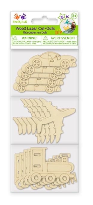 Transportation Vehicles - Unfinished Laser Cut Out Wooden Shapes for Crafting - Natural Wood - 15 Pieces (Racecar, Airplane, Train) Woodpile Fun!