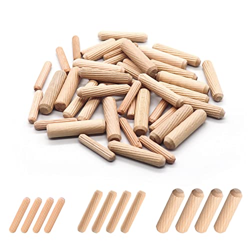 Wooden Dowel Pins Assorted Kit - M6/M8/M10 Fluted Wood Dowel Pins, Made of Hardwood - 500 PCS 3 Size -1/4,5/16,3/8 Inch Dowel pins - WoodArtSupply