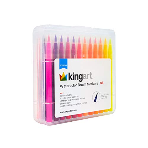 KINGART Watercolor Brush Markers, 36 Piece, Multicolor, 410-36 KINGART