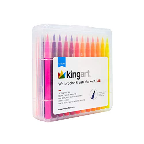 KINGART Watercolor Brush Markers, 36 Piece, Multicolor, 410-36 - WoodArtSupply