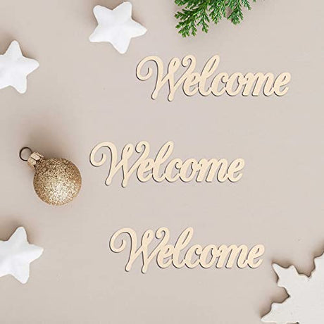 20pcs Welcome Wood Cutouts Mini Welcome Wedding Wooden Slices Embellishments Gift Unfinished Wood Ornaments for DIY Craft Decoration, 3.94''x1.18'' JANOU