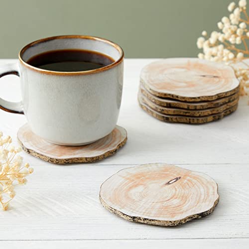 6-Pack Round Textured Print Wood Coasters for Drinks, Bar, Kitchen Home, Living Room, Tabletop Protection, Wood Pieces with Rope for Crafts, DIY - WoodArtSupply