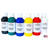 milo Acrylic Paint Set of 6 Colors | 4 oz Bottles | Student Primary Colors Acrylics Painting Pack | Made in the USA | Non-Toxic Art & Craft Paints milo