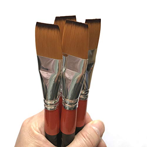 One Inch Flat Bright Paint Brush, Pack of 4, Premium Quality Synthetic Sable Hair for Acrylic Watercolor Oil Gouache Painting by Students, ONE HAPPY CHOICE