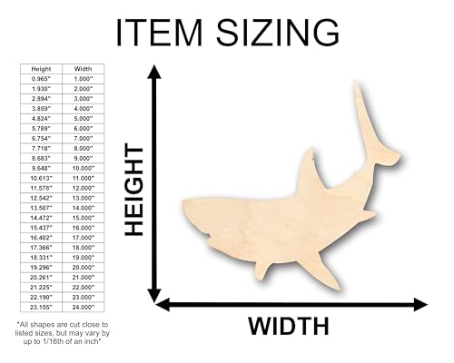 Unfinished Wood Great White Shark Shape - Craft - up to 36" DIY 14" / 3/4" - WoodArtSupply