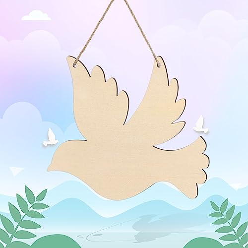 Creaides 3pcs Bird Wood Signs Blank Wooden Peace Dove Shape Hanging Signs with Ropes DIY Crafts Cutouts for Baby Shower Wedding Birthday Christmas