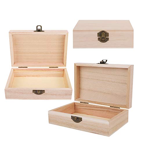 ADXCO 8 Pieces Unfinished Pine Wood Box with Hinged Lid Treasure Boxes with Locking Clasp Treasure Chest Decorate Wooden Boxes for DIY Crafting Gift