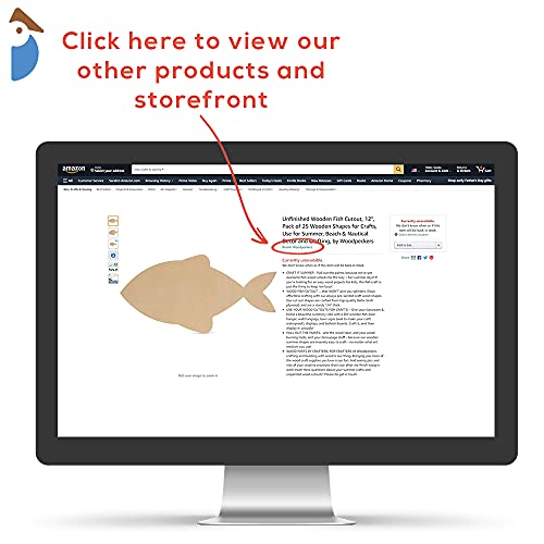 Unfinished Wooden Fish Cutout, 12", Pack of 1 Wooden Shapes for Crafts, Use for Summer, Beach & Nautical Decor and Crafting, by Woodpeckers Woodpeckers