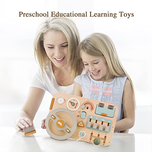 Wooden Busy Board Montessori Toys Steering Wheel for Toddlers, Car Driving Toddler Busy Board Wooden Sensory Toys for Kids 3+ Years Old Preschool WOODEN TEETHER