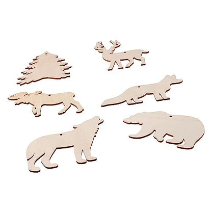 HomeSoGood 60Pcs Wooden Wild Forest Animal Ornaments,Blank Slices,DIY Unfinished Hanging Ornaments, Home Holiday Decoration Cards