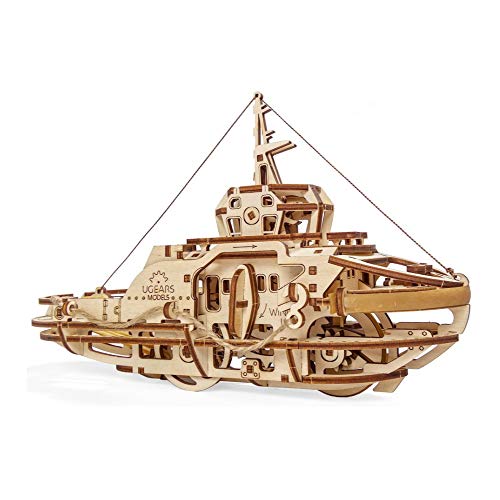 UGEARS Tugboat 3D Mechanical Wooden Model for Self Assembling, DIY, Brainteaser UGEARS