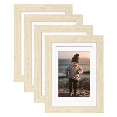 KINLINK 5x7 Picture Frames Natural Wood Frames with Acrylic Plexiglass for Pictures 4x6 with Mat or 5x7 without Mat, Tabletop and Wall Mounting KINLINK