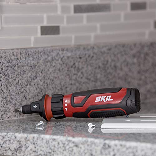 SKIL Rechargeable 4V Cordless Screwdriver with Circuit Sensor Technology Includes 45pcs Bit Set, USB Charging Cable, Carrying Case - SD561204 - WoodArtSupply