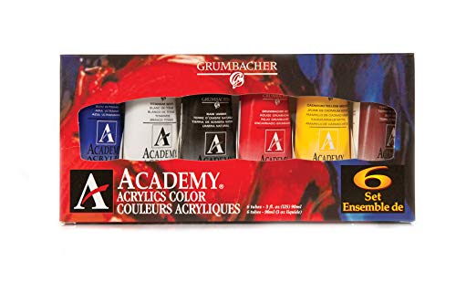 GRUMBACHER Academy Acrylic Paint, Gloss, 90ml/3 oz Metal Tube, 6-Color Mixing Set (C1026) - WoodArtSupply