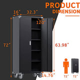 Aobabo Metal Garage Storage Cabinet with Wheels,72In High Lockable Steel Storage Cabinet for Garage Home Office Storage, Black Required-Assembly Aobabo