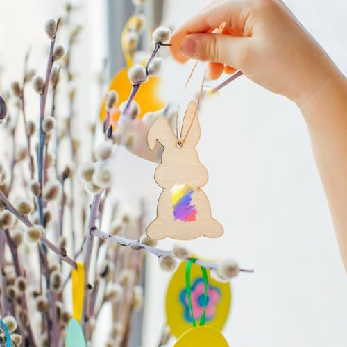 Tofficu 36Pcs Wooden Bunny Cutouts Unfinished Wood Cutouts to Paint Rabbit Wood Slices for Easter Crafts Easter Spring Decorations Tofficu