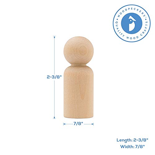 Wood Peg Dolls Unfinished 2-3/8 inch, Pack of 100 Birch Wooden Dad Dolls for Peg People Crafts and Small World Play - WoodArtSupply