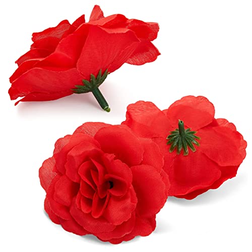 Bright Creations 50 Pack Red Roses Artificial Flowers Bulk, 3 Inch Stemless Fake Silk Roses for Decorations, Wedding, Faux Bouquets Bright Creations