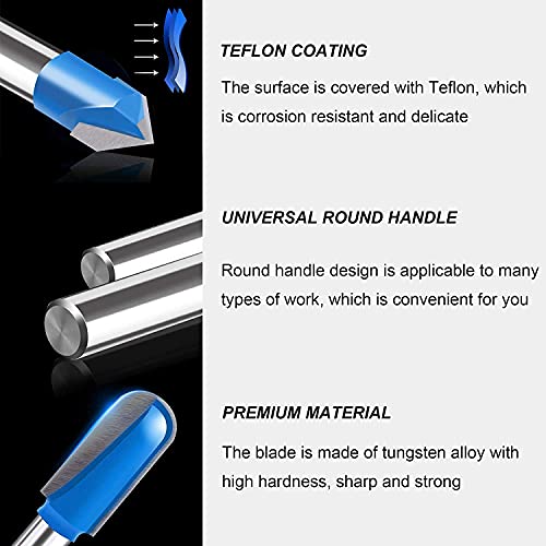 90 Degree V Groove and Round Nose Bit, Newdeli 1/4" Carbide 3D CNC Signmaking Lettering Engraving Router Bit, Woodworking Carving Cutting Tool Newdeli