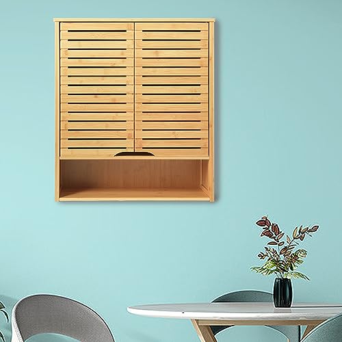 HYNAWIN Bamboo Wall Cabinet with Adjustable Shelf, Medicine Cabinet for Bathroom Living Room, Over-The-Toilet Floating Cabinet - WoodArtSupply