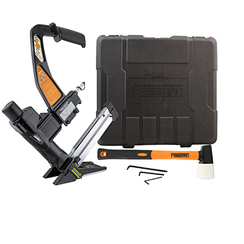 Freeman PFL618BR Pneumatic 3-in-1 15.5-Gauge and 16-Gauge 2" Flooring Nailer / Stapler with Flooring Mallet, Interchangeable Base Plates, and Case - WoodArtSupply